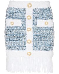 Balmain - Tweed Mini-Rok Met Franje - Lyst