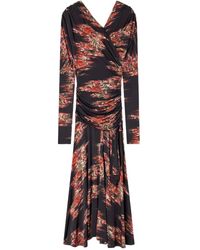 Ganni - Bloemen Gerimpelde Jurk Met Asymmetrische Halslijn - Lyst