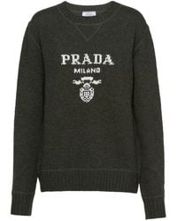Prada - Cashmere And Wool Logo Crewneck Sweater - Lyst