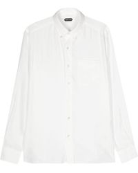 Tom Ford - Buttoned-collar Poplin Lyocell Shirt - Lyst