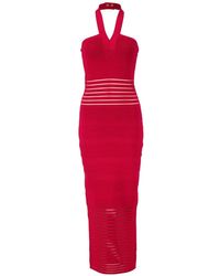 Balmain - Halterneck Openwork-Panel Maxi Dress - Lyst