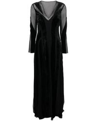Alberta Ferretti - V-Neck Velvet-Finish Dress - Lyst