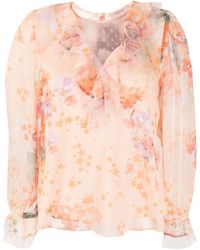 Twin Set - Ruffled Floral-print Blouse - Lyst