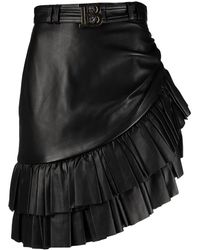 Balmain - Short Asymmetric Ruffled Leather Skirt - Lyst