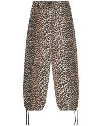 Ganni - Leopard-Print Drawstring Trousers - Lyst