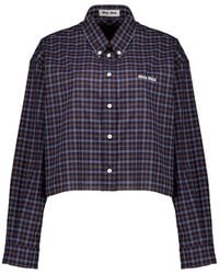 Miu Miu - Check-Print Cropped Shirt - Lyst