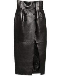 KHAITE - Double-Breasted Leather Midi Skirt - Lyst