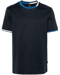BOSS - T-shirt en coton à bords rayés - Lyst