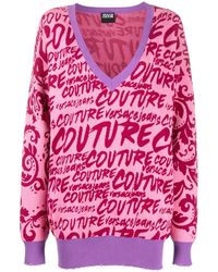 Versace Jeans Couture - Logo-Intarsia V-Neck Jumper - Lyst