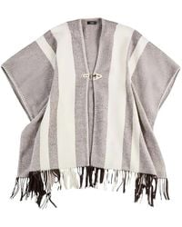 Fay - Striped-Fringe Poncho - Lyst