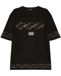 Dolce & Gabbana - Lace-embellished Short-sleeve T-shirt - Lyst