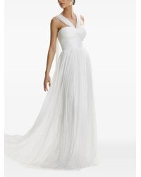 chinese dress ladies Draped satin maxi dress with ruffle turquoise S090X770 – RASARIO main image 1