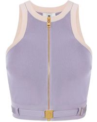 Elisabetta Franchi - Knit Fabric Top With Shiny Viscose Bands - Lyst
