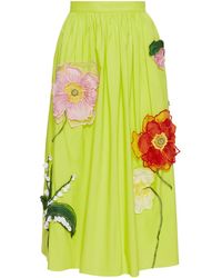 Oscar de la Renta - Floral-appliqué Cotton Midi Skirt - Lyst