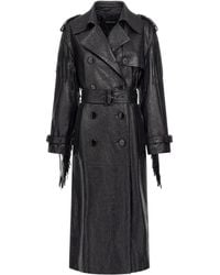 Roberto Cavalli - Fringed Leather Trench Coat - Lyst