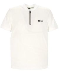BOSS - Perforated Quarter-Zip Polo Shirt - Lyst