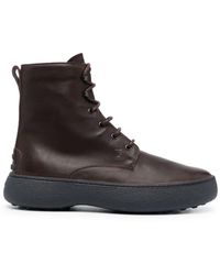 Tod's - Round-toe Lace-up Leather Boots - Lyst