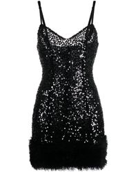 Moschino Jeans - Faux-fur Detailed Sequined Minidress - Lyst