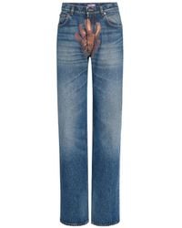 Jean Paul Gaultier - Wide Leg Denim Pants With Gloves Print On Front - Lyst