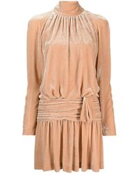 Alberta Ferretti - Gathered Long-Sleeve Velvet Minidress - Lyst