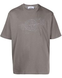 Stone Island - Katoenen T-shirt Met Geborduurd Logo - Lyst