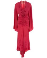 Blumarine - Rose-Detail Ruched Long Dress - Lyst