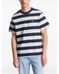 Calvin Klein - Striped Logo-Embroidered T-Shirt - Lyst