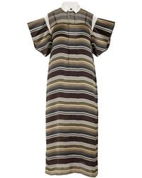 Sacai - Striped Short-Sleeve Midi Dress - Lyst