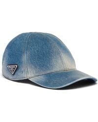 Prada - Triangle-logo Denim Baseball Cap - Lyst
