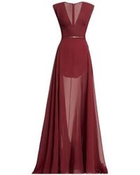 Elie Saab - V-Neck Belted Maxi Dress - Lyst