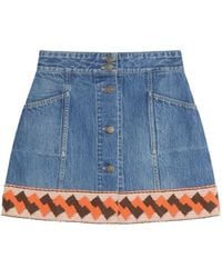 Valentino Garavani - Jacquard-Trim Denim Mini Skirt - Lyst