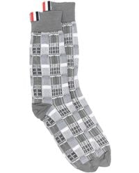 Thom Browne - Karierte Socken Mit Logo-Patch - Lyst