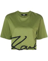 Karl Lagerfeld - Logo-print Organic-cotton Cropped T-shirt - Lyst