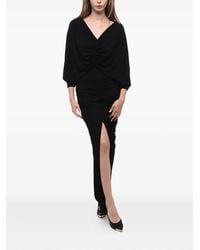 Saint Laurent - Vestido drapeado con cuello en V - Lyst