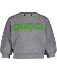 Gucci - Logo-embroidered Cropped Cotton Sweatshirt - Lyst