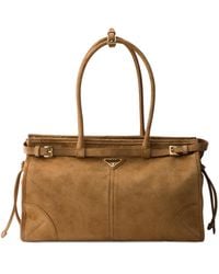 Prada - Large Suede Buckled Bonnie Tote Bag - Lyst