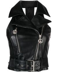 Moschino Jeans - Notched-lapels leather gilet - Lyst