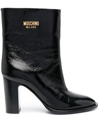 Moschino - Logo-plaque Leather Ankle Boots - Lyst