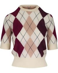 KHAITE - Argyle-Pattern Short-Sleeves Top - Lyst