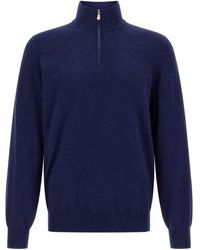 Brunello Cucinelli - Maglione A Collo Alto Con Mezza Zip - Lyst