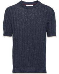 Brunello Cucinelli - Contrasting-trim Knitted T-shirt - Lyst