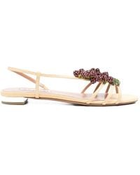 Aquazzura - Crystal-Embellished Raffia Sandals - Lyst