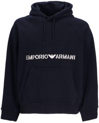 Emporio Armani - Logo-embroidered Cotton Hoodie - Lyst