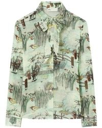 Tory Burch - Printed Chiffon Bow Blouse - Lyst