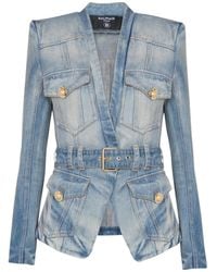 Balmain - ベルテッド デニムジャケット - Lyst