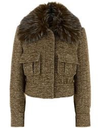 Zimmermann - Veste En Tweed Valiant À Chevrons Et Col En Fourrure Artificielle - Lyst