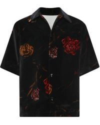 Amiri - Fluwelen Overhemd Met Roosprint - Lyst