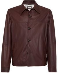 Brunello Cucinelli - Button-front Leather Jacket - Lyst
