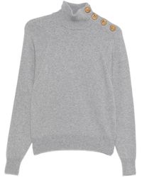 Balmain - Pull À Col Montant Boutonné - Lyst