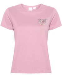 Pinko - | T-shirt logo strass | female | ROSA | XS - Lyst